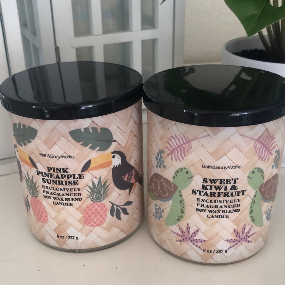 NEW Bath & Body Works Scented Set of 2 Single Wick pink pineapple sunrise Candle
